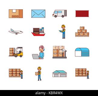 set of icons logistic delivery mail transport boxes Stock Vector