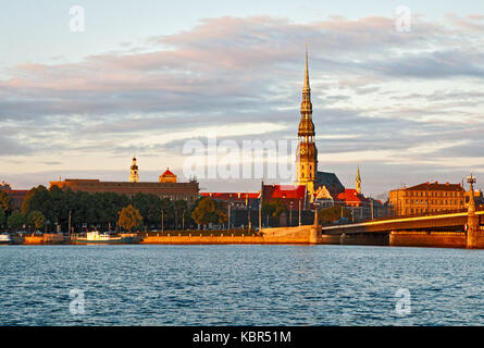 St. Peter's Church in Riga. View across the river Daugava Stock Photo