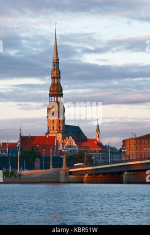 St. Peter's Church in Riga at sunset Stock Photo