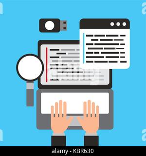 hand programmer laptop magnifier and usb Stock Vector