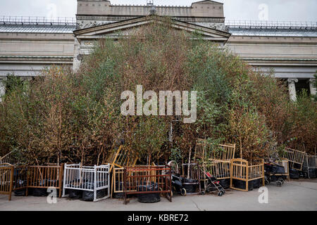 An art-installation 'Autumn' by the modern Chinese artist Cai Guo-Qiang at the entrance to the State Museum of Fine Arts Alexander Pushkin in Moscow Stock Photo