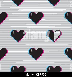 Vector glitch hearts pattern Stock Vector