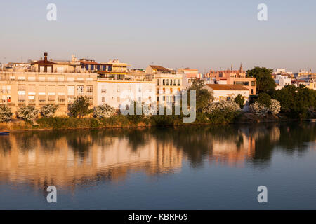 Architecture of Seville along Guadalquivir River. Seville, Andalusia, Spain. Stock Photo