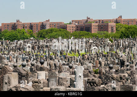 Gravestones at Mount Zion Cemetery in Maspeth, Queens. Stock Photo