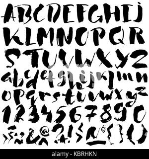 Hand drawn font made by dry brush strokes. Grunge style alphabet Stock Photo