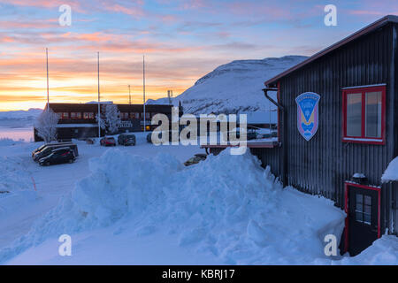 Sunrise at the Bjorkliden ski resort. Bjorkliden, Norbottens Ian, Sweden,Europe Stock Photo