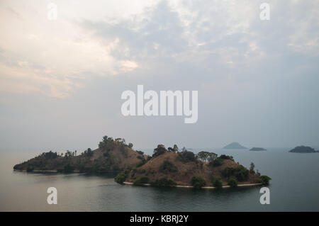 Hiking around Lake Kivu with View onto Islands, Kibuye, Rwanda Stock Photo