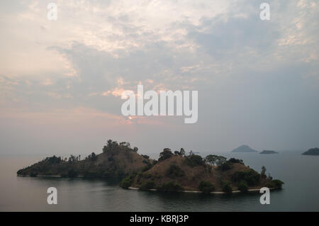Hiking around Lake Kivu with View onto Islands, Kibuye, Rwanda Stock Photo