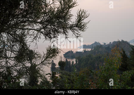 Hiking around Lake Kivu with View onto Peninsula, Kibuye, Rwanda Stock Photo