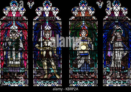 Archangels Uriel, MIchael, Raphael and Gabriel depicted (1920) by Mary Hutchinson, Hull Minster, United Kingdom. Stock Photo