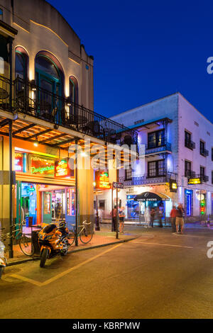 Nightscene of a Street Corner in the Famous French Quarter district in Downtown New Orleans, Louisiana, United States Stock Photo