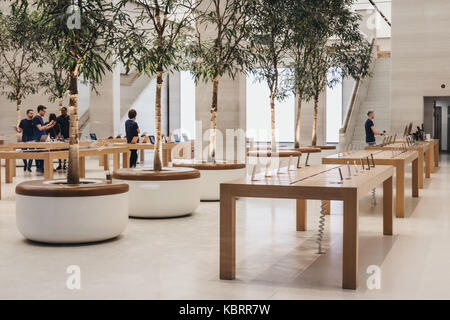 Interior of The Apple Store on Regent Street, London that recently had a refurbishment. Regent Street was Apple’s first store in Europe. Stock Photo
