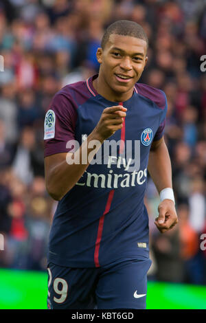 Kylian Mbappe during the French Ligue 1 soccer match between Paris Saint Germain (PSG) and Bordeaux at Parc des Princes. The match was won 6-2 by Paris Saint Germain. Stock Photo