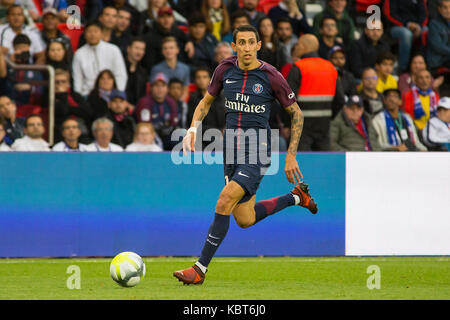 Angel Di Maria in action during the French Ligue 1 soccer match between Paris Saint Germain (PSG) and Bordeaux at Parc des Princes. The match was won 6-2 by Paris Saint Germain. Stock Photo