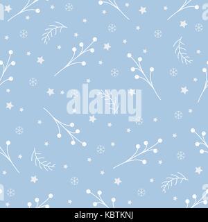 Seamless pattern with berries and spruce branches on a blue background. Vector illustration.Winter Collection Stock Vector