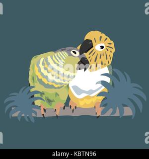 Two cute parrots enjoy their time together. Green Cheek Conures. Vector Illustration Stock Vector