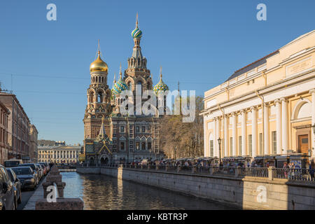 SAINT-PETERSBURG, RUSSIA - MAY 16, 2017: Souvenir market near the Cathedral of the Savior on Blood on the Griboyedov Canal, St. Petersburg, Russia Stock Photo