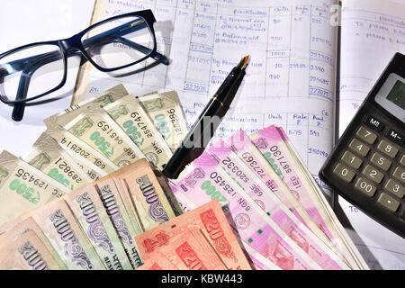 Account lager with Indian money Stock Photo