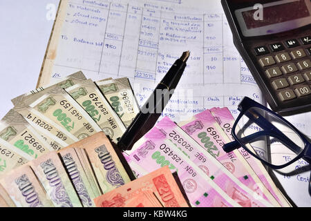 Account lager with Indian money Stock Photo