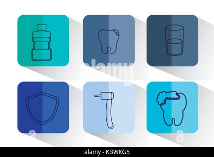 dental care related icons over colorful squares and white background vector illustration Stock Vector