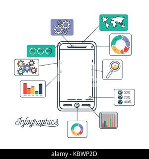 infographics and statistics with smartphone Stock Vector