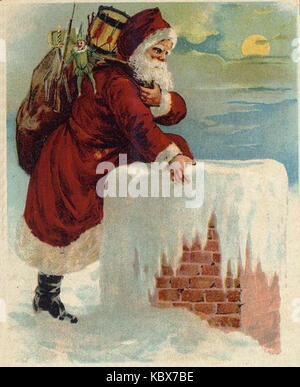 Santa Coming Down the Chimney Drawing Stock Photo
