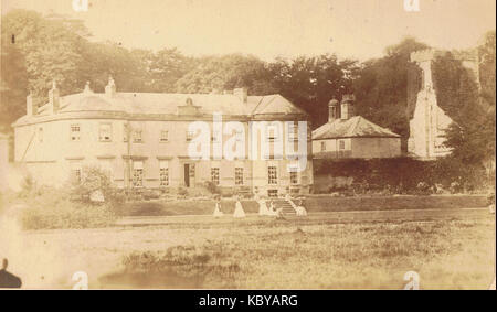 1860s photograph of Kirkby Fleetham House, with figures Stock Photo