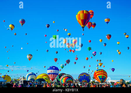 Albuquerque International Balloon Fiesta! This event happens once a year and is an incredible experience for people of all ages. Stock Photo