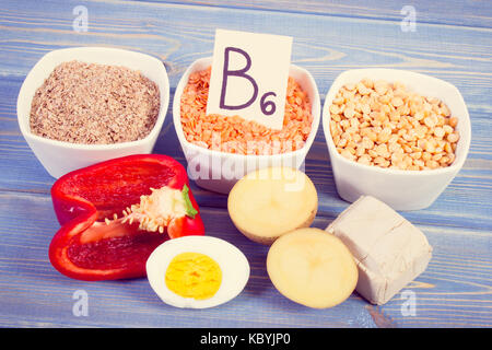 Vintage photo, Ingredients or products containing vitamin B6 and dietary fiber, natural sources of minerals, healthy lifestyle and nutrition Stock Photo