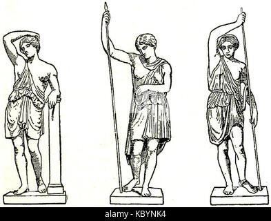 An overview from the 1911 Encyclopaedia Britannica of Greek art depicting different representations of Amazons, focusing on their mythological significance and artistic portrayals in ancient Greek culture. Stock Photo