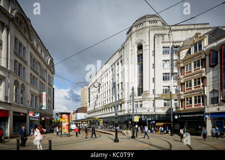 Manchester Piccadilly area Debenhams Rylands Building Art Deco style. Portland stone Grade II listed Market Street by Fairhursts architects Stock Photo