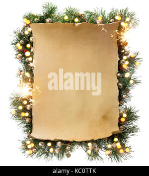 Christmas old fashioned scroll on parchment paper and white background ...