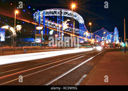 The Big One roller coaster on Blackpool Pleasure Beach at night during the annual illuminations Stock Photo
