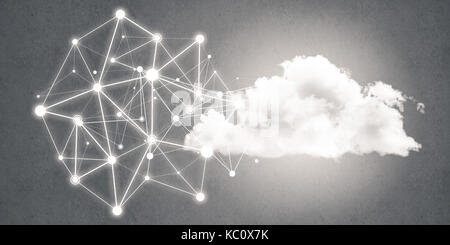 Lines and dots as networking idea drawn on gray background Stock Photo