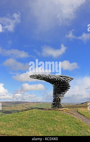 The Singing Ringing Tree sculpture on hill overlooking Burnley, Lancashire Stock Photo