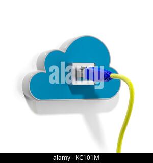 Cloud icon with Ethernet cable, isolated on white background. Stock Photo