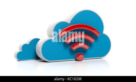 Cloud online storage icons with red wifi icon, isolated on white Stock Photo