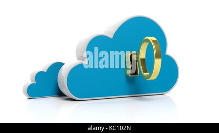 Cloud online storage icon with golden key, isolated on white Stock Photo