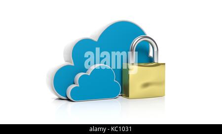 Cloud online storage icons with golden lock, isolated on white Stock Photo