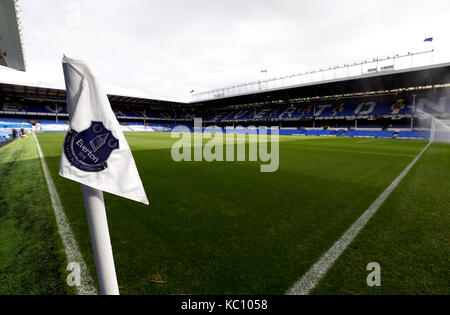 General view of an Everton branded corner flag at the ground ahead of the Premier League match at Goodison Park, Liverpool. Stock Photo