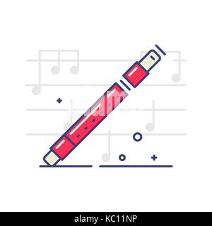 Flute vector icon on white background with notes. Musical instrument and equipment topic. Stock Vector