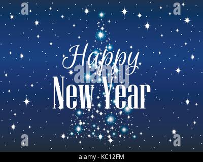 Happy New Year. Shining Christmas Tree on a snowy background. Vector illustration. Stock Vector
