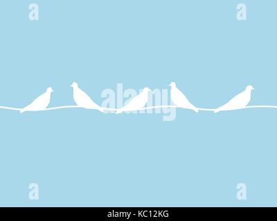 Birds on wires. Blue background with birds circuit. Vector illustration Stock Vector