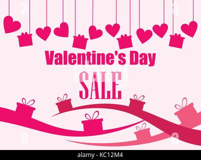 Valentine's Day sale. Hanging hearts and gift boxes. Vector illustration Stock Vector