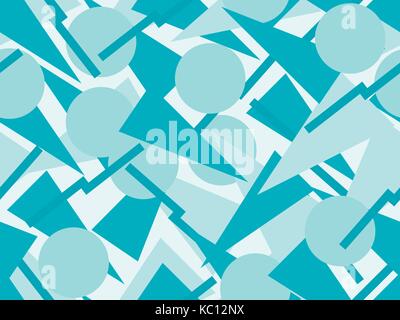 Seamless pattern with triangles and circles in the style of the memphis. Mint blue background color. Vector illustration Stock Vector