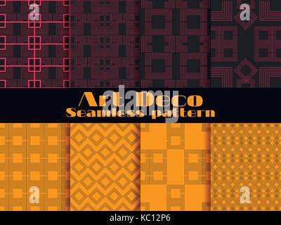 Art deco seamless patterns. Set retro backgrounds. Style 1920's, 1930's. Stock Vector
