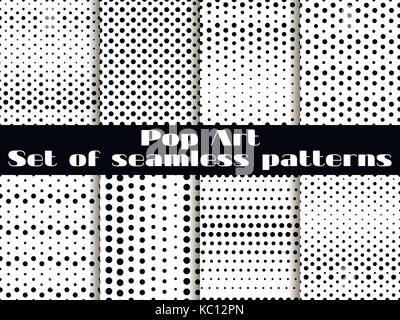 Dotted, Pop Art seamless pattern background. Black White color. Set vector illustration Stock Vector