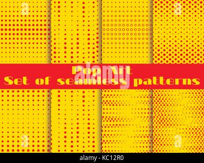 Dotted, Pop Art seamless pattern background. Set vector illustration. Stock Vector