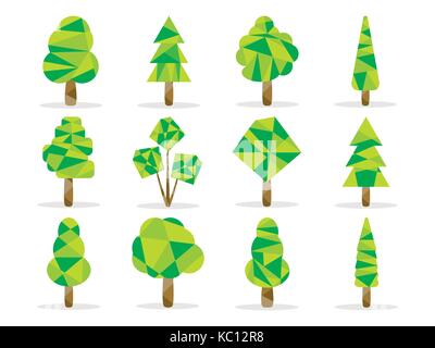 Polygon trees set. Low poly style. Vector illustration Stock Vector
