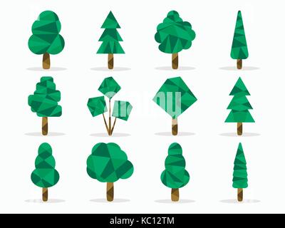Polygon trees set. Low poly style. Vector illustration Stock Vector